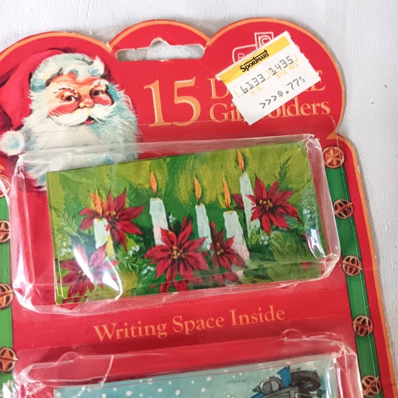 VTG Papercraft Christmas Gift Tags - 8pc Lot Santa Carolers Poinsettia Retro 70s - Picture 4 of 5